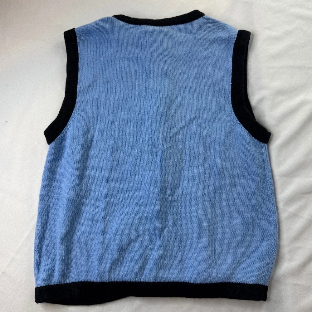 Bechamel Christmas Reindeer Snowflake Zip Up Sweater Vest Blue Womens Large vtg